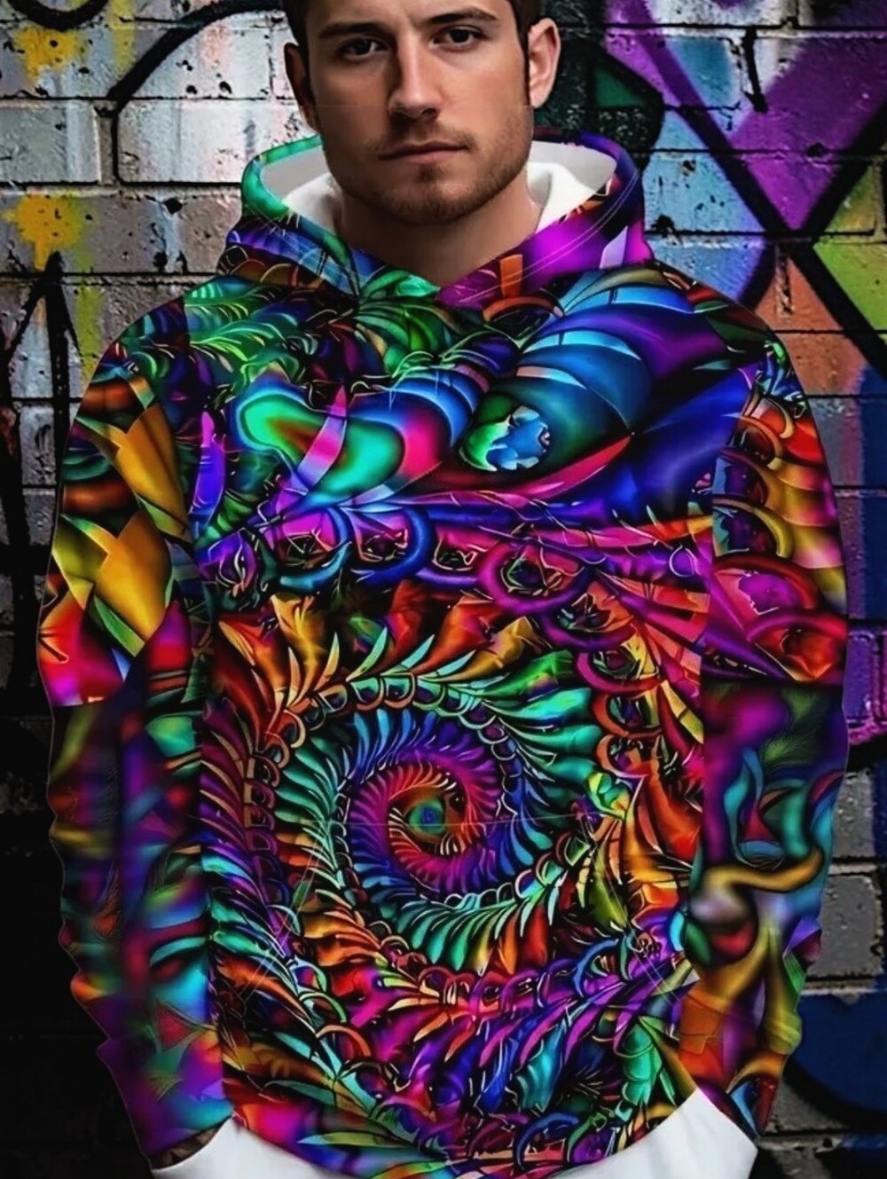 Unisex Trippy 3D Printed Psychedelic Tie Dye Lightweight Hoodie Size Medium